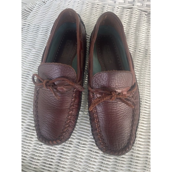 H S Trask Bozeman Montana Brown Leather Drivers Loafers Mens Size 8 1/2D - Picture 1 of 13
